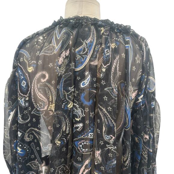 Zadig & Voltaire Top Talisa Print Blouse In Noir Sheer Paisley Black Size Small - Picture 9 of 13